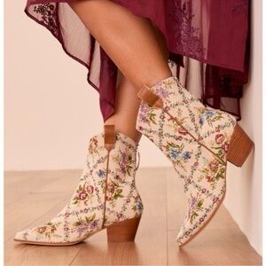 Altar'd State Cream Floral Embroidered Ankle Boots